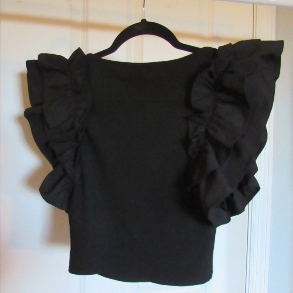 Black Ruffled Sleeve Top - Picture 3 of 3